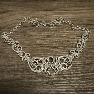 Carolyn Pollack Relios Sterling Silver Filigree Scroll Necklace Choker Womens